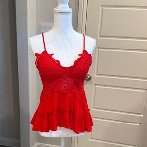 Elegant Red Lace Camisole Top